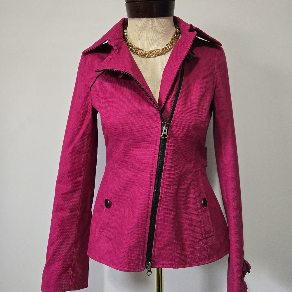 SOIA & KYO Pink Asymmetrical Zip Jacket With Neck Strap. Size XS - Picture 8 of 16